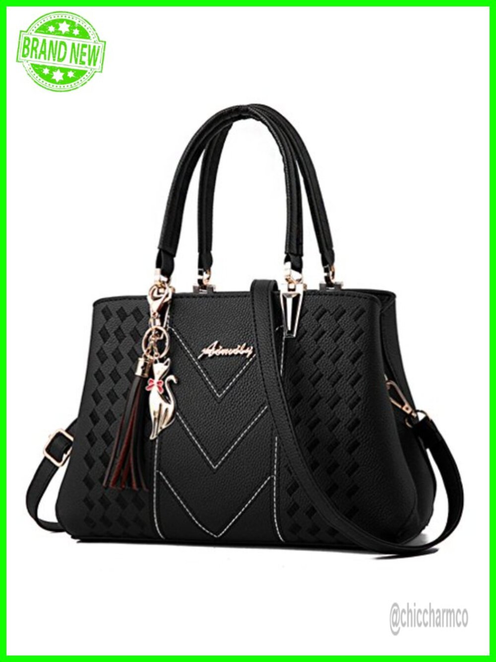 PU Leather Satchel Tote Bag with Shoulder Strap and Wristlet